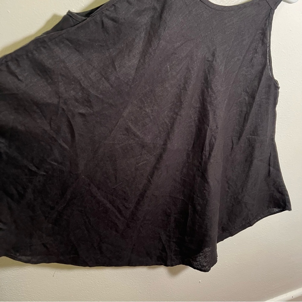 Ali Designer Women's Sleeveless Swing Tunic Mini Dress Black V-Neck Linen A-Line - Picture 7 of 8